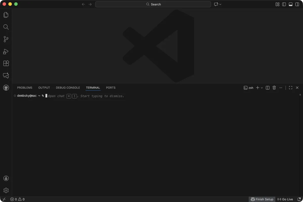 VS Code with terminal panel open at the bottom